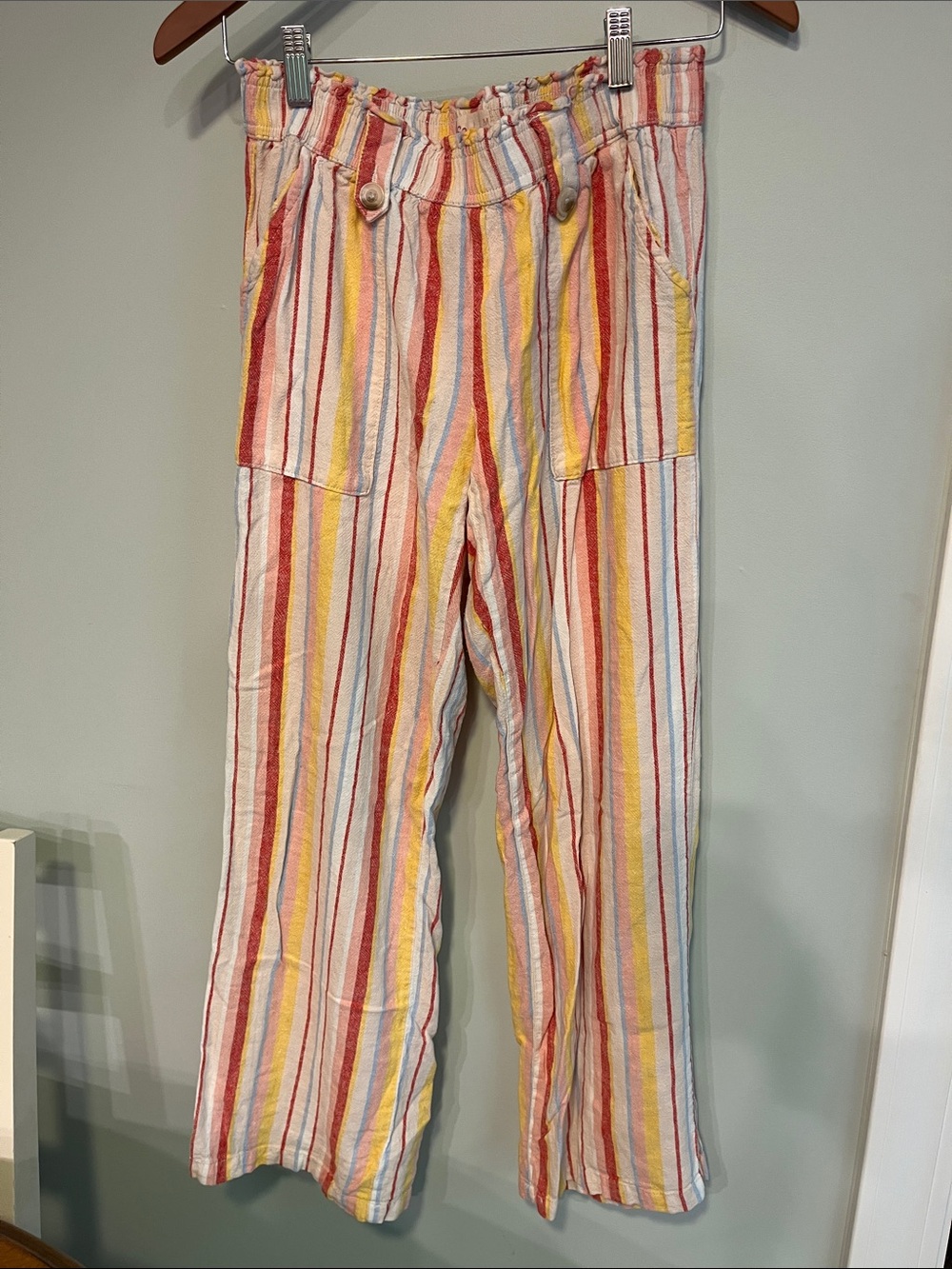 Striped Multicolor Linen-Blend Wide Leg Pants Women’s Size M
